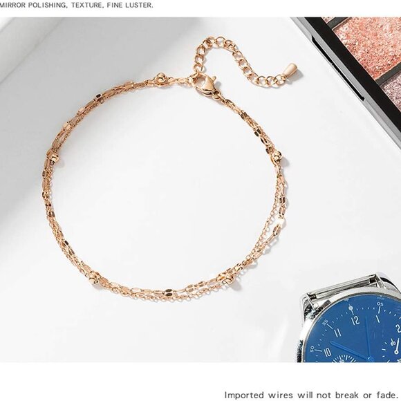 RoseGold Ankle Bracelets for Women - Adjustable Layered Anklets - RoseGold Plate - Picture 8 of 8